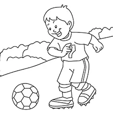 A boy playing with soccer ball coloring page