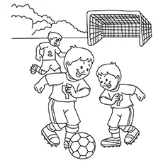Boys playing with soccer ball coloring page_image