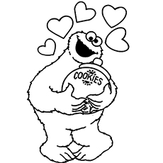 Coloring Page of Cookie Monster And Hearts