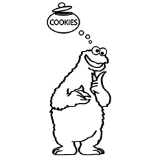 Cookie Monster dreaming of cookies coloring page