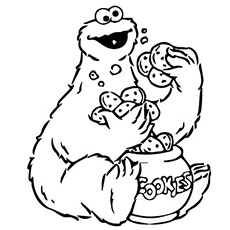 Cookie Monster eating coloring page