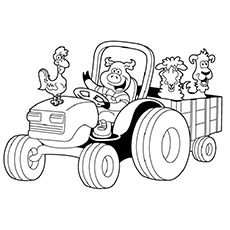 The cute piggy drives the tractor coloring pages