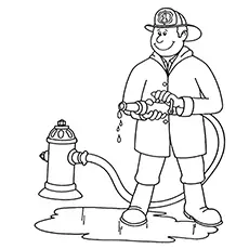 The firefighter, community helper coloring page