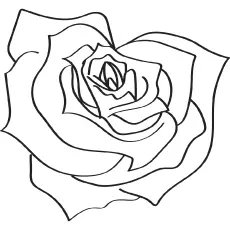 A heart-shaped rose coloring page