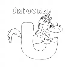 Unicorn starts with letter U coloring pages