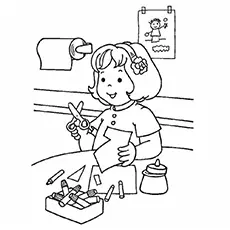 Coloring Pages of Girl Making Crafts for School Activities_image