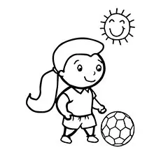 Little girl playing with soccer ball in the sun coloring page_image