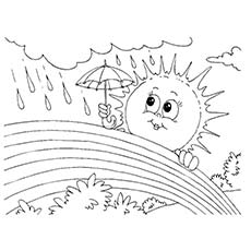 The monsoon sun with an umbrella coloring page