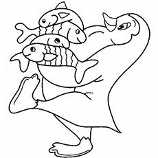 Penguin carrying fishes coloring pages