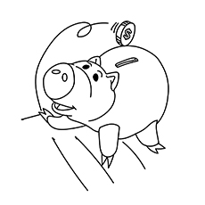 A piggy bank with money coloring page