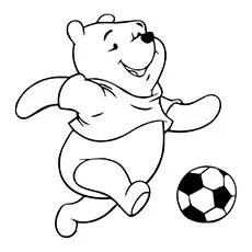 Pooh playing with soccer ball on the run coloring page