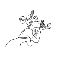 Princess Tiana kissing a frog, Princess and the Frog coloring page