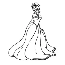 The princess Tiana wearing a gown, Princess and the Frog coloring page