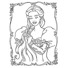 Rapunzel braiding her long hair coloring pages