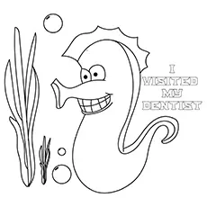 The sea horse visits the dentist coloring page