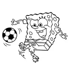 Sponge Bob playing with soccer ball coloring page