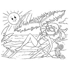 Sunbathing at the beach coloring page