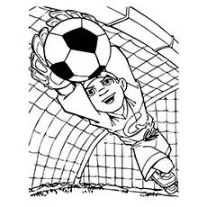 Goalkeeper saves the soccer ball coloring page