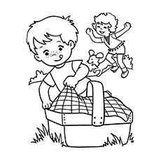Boys playing during spring coloring pages