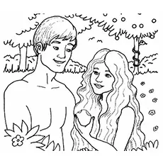 Holding the forbidden fruit by Adam and Eve coloring pages