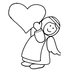 Angel with a heart, cheerful angel coloring page