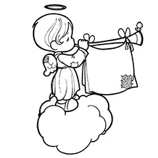 Angel carrying a message, cheerful angel coloring page