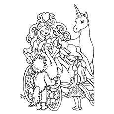 Printable Coloring Page of Princess Barbie And The Unicorn 