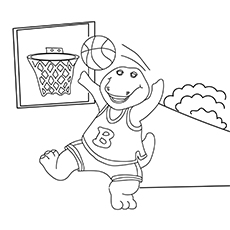 Barney playing basketball, Barney coloring page