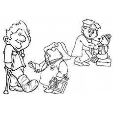 Boy and bear doctor coloring page