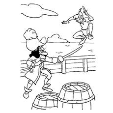 Captain Hook and Peter Pan fighting coloring page