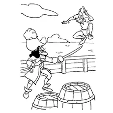 Captain Hook and Peter Pan fighting coloring page