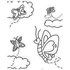 Butterflies in clouds coloring page