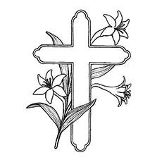 Cross covered with lilies coloring page