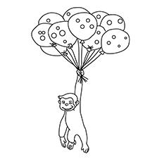 Curious George with balloons coloring page