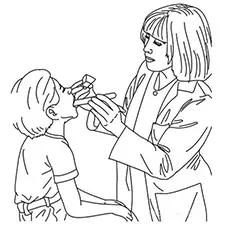 Doctor checking a kid patient coloring page