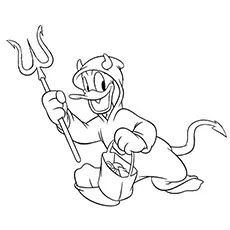 Donald Duck as a devil, Disney Halloween coloring page