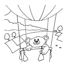 Teddy on a hot air balloon coloring pages