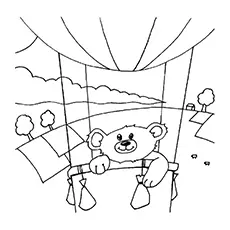 Teddy on a hot air balloon coloring pages