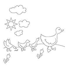 Ducks in spring coloring page