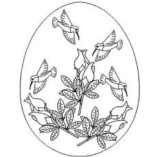 Coloring Sheet of Easter Eggs with Birds