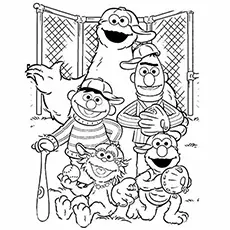 Playing baseball with friends cute elmo coloring pages