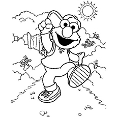 Walking through nature on a sunny day cute elmo coloring pages