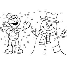 Printable Elmo with snowman coloring pages