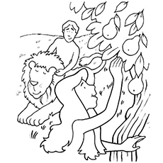 Eve plucking forbidden apple, Adam and Eve coloring pages