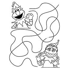 Finding the pathway to meet friends cute elmo coloring pages