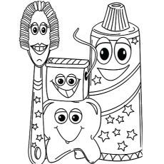 Four fine friends dental coloring page