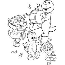 The gang of Barney coloring page