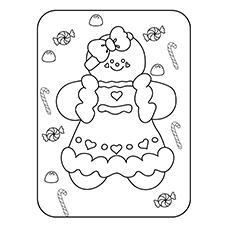 The Gingerbread girl on Christmas coloring page