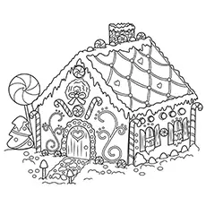 Gingerbread Christmas house coloring page