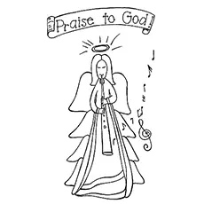 God praising angel, cheerful angel coloring page